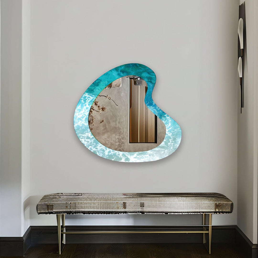 Blue Sea Waves Irregular Wall Mirror