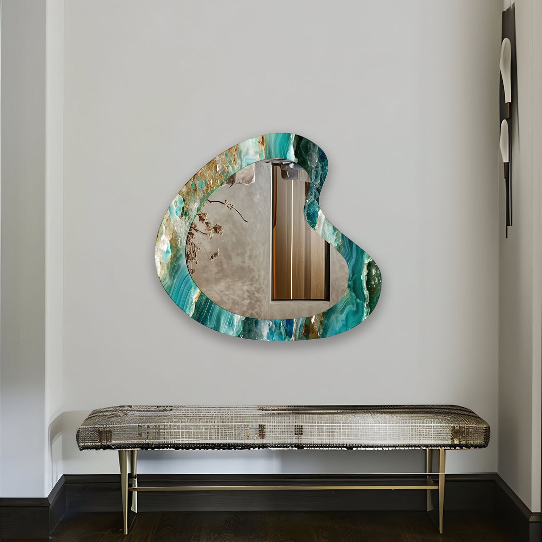 Green & Gold Marble Irregular Wall Mirror