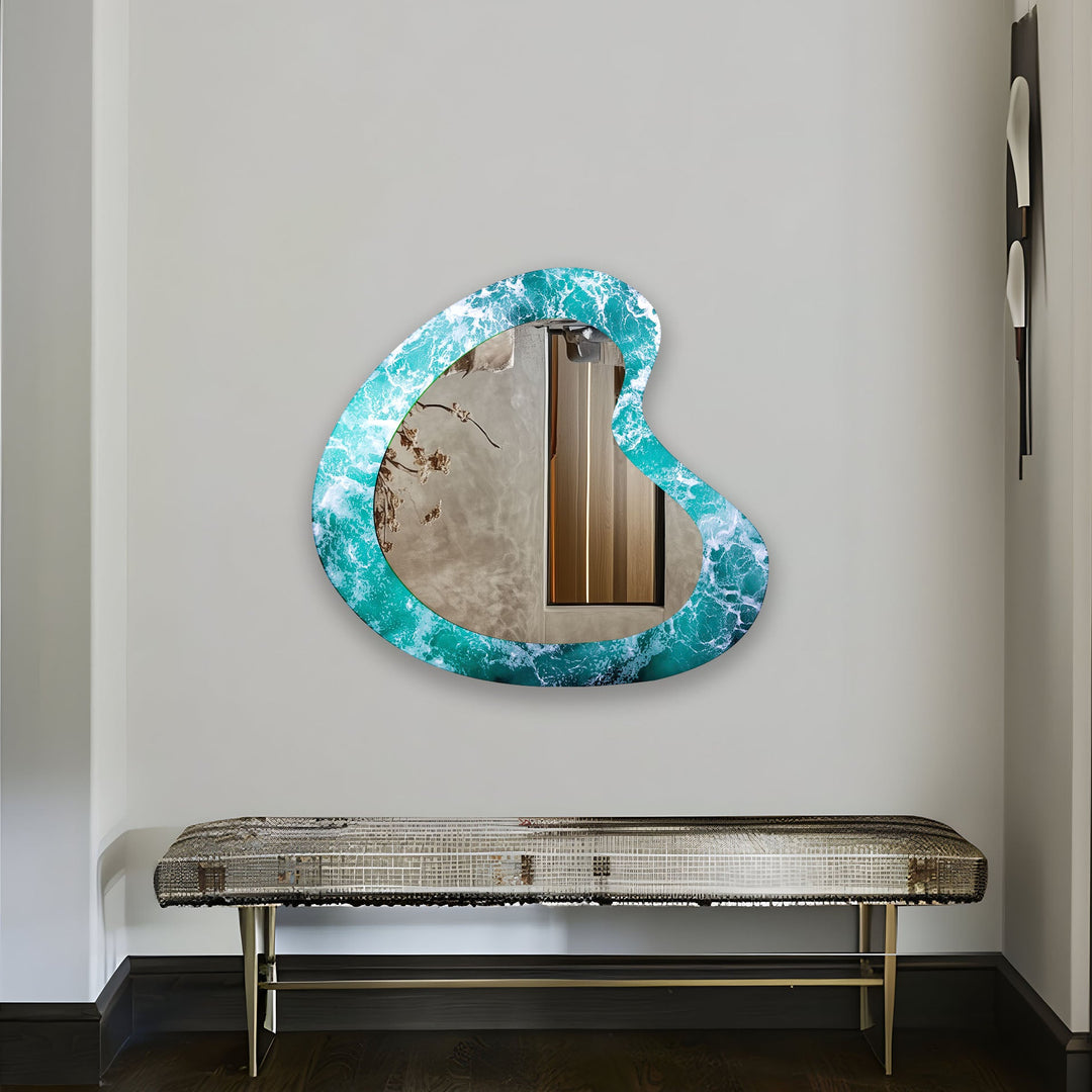 Blue Wave Decorative Glass Wall Mirror