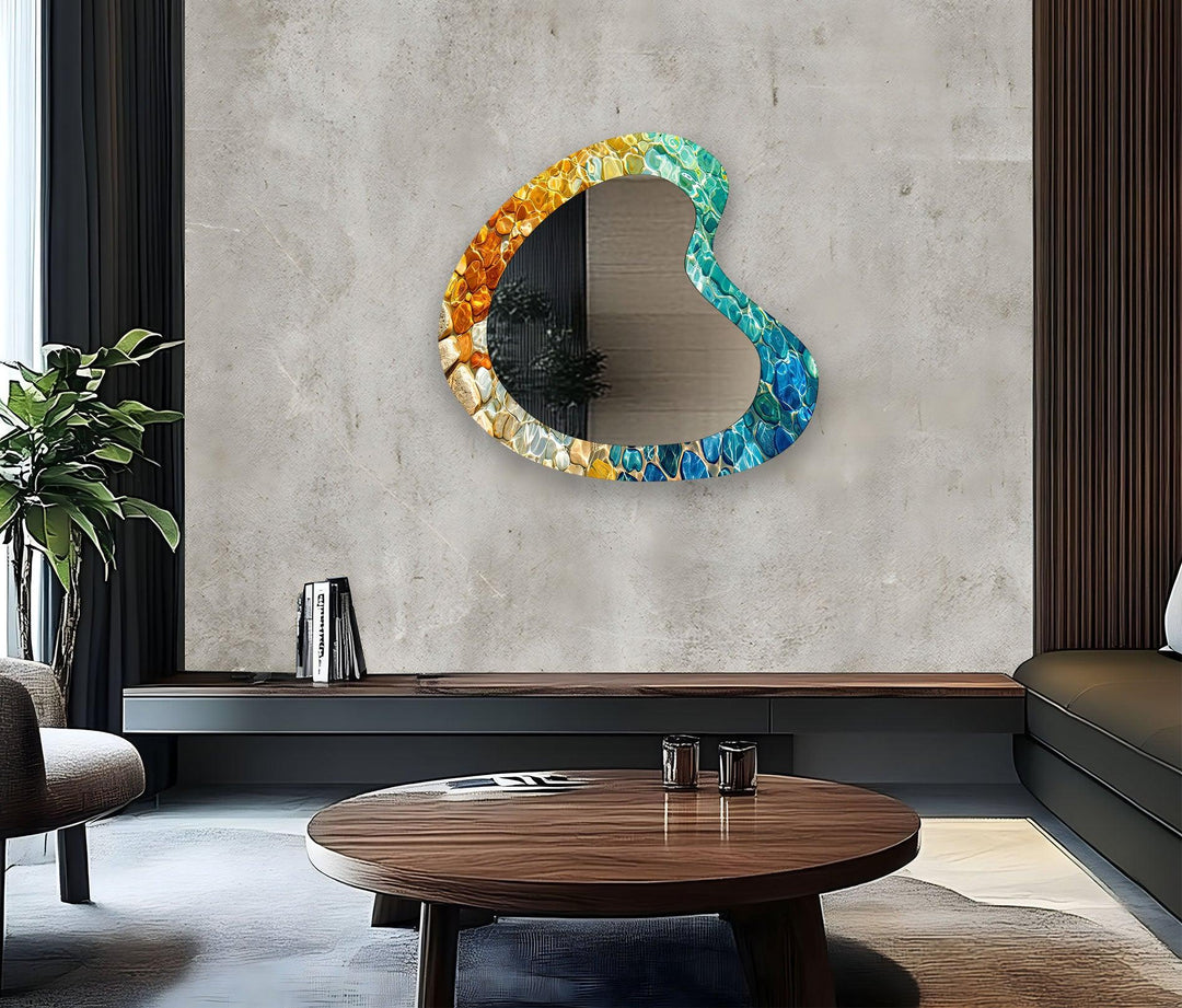 Colorful Mabled Kidney Glass Wall Mirror