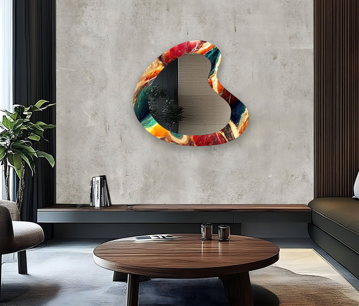 Red Marble Aesthetic Glass Wall Mirror