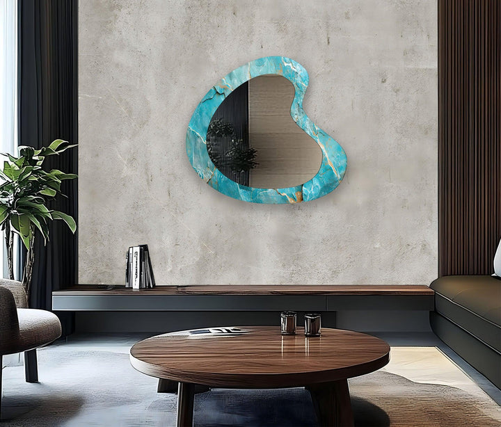 Turquoise Marble Irregular Glass Wall Mirror