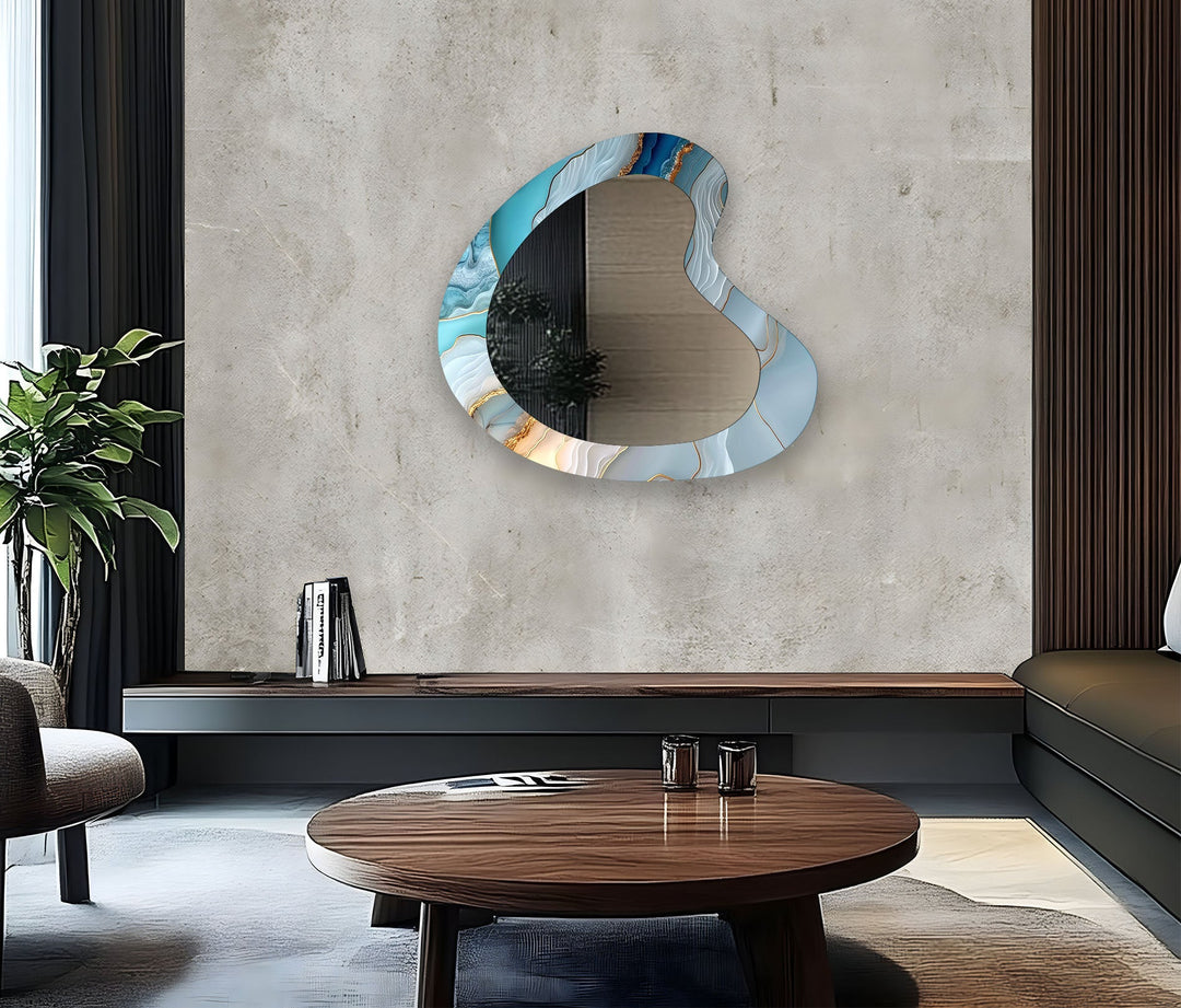 Unique Blue Marbled Aesthetic Wall Mirror