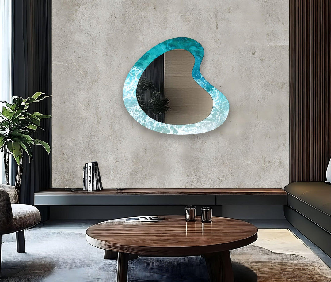 Blue Sea Waves Irregular Wall Mirror