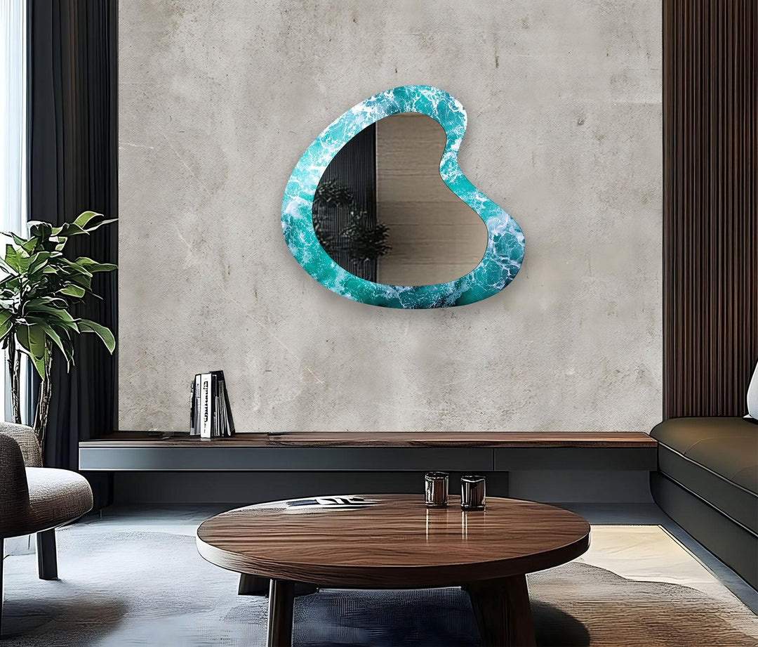 Blue Wave Decorative Glass Wall Mirror