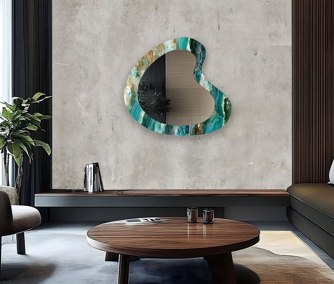 Green & Gold Marble Irregular Wall Mirror