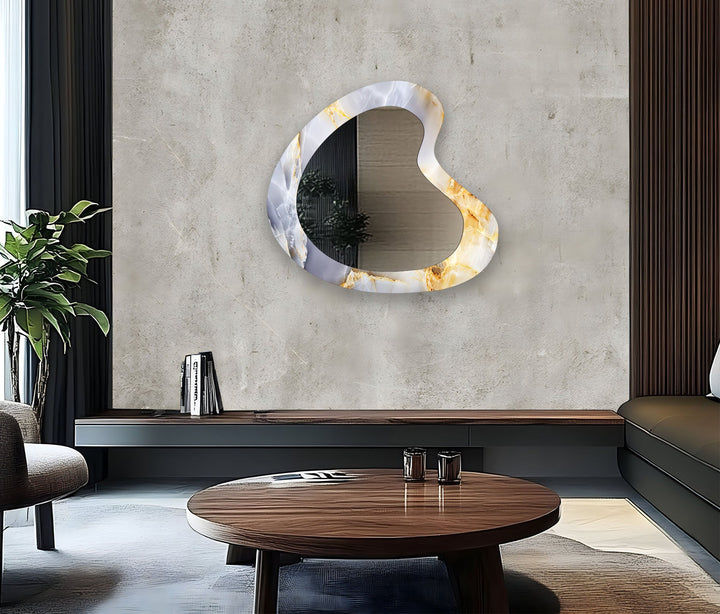 Gold Accent Grey Marbled Glass Wall Mirror