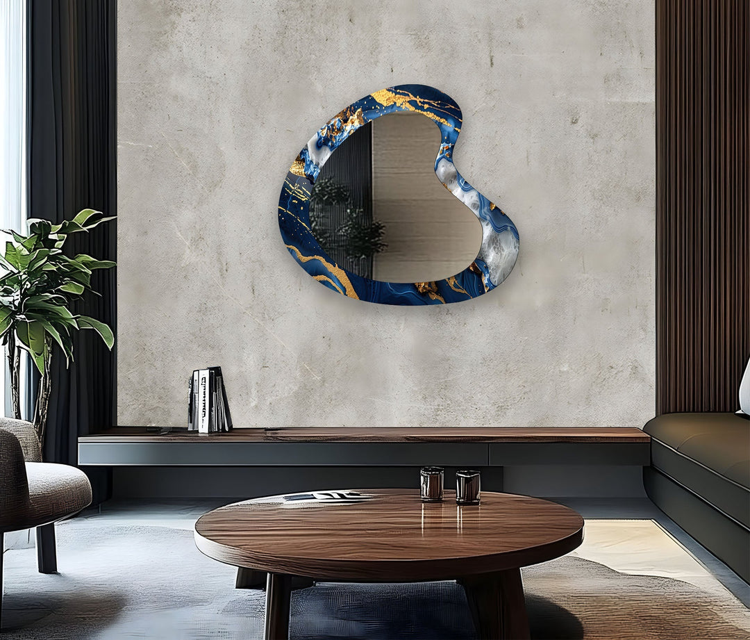 Blue & Gold Marble Irregular Wall Mirror