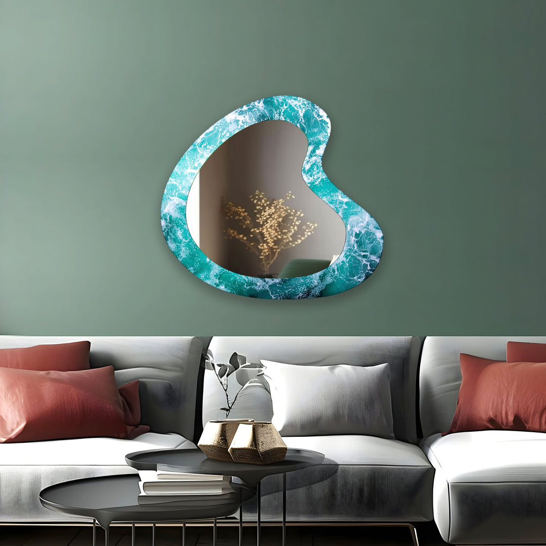 Blue Wave Decorative Glass Wall Mirror