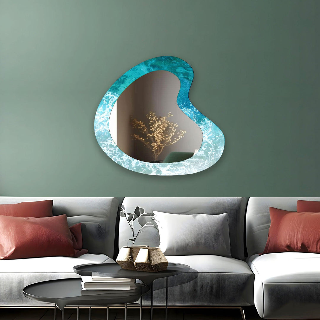 Blue Sea Waves Irregular Wall Mirror