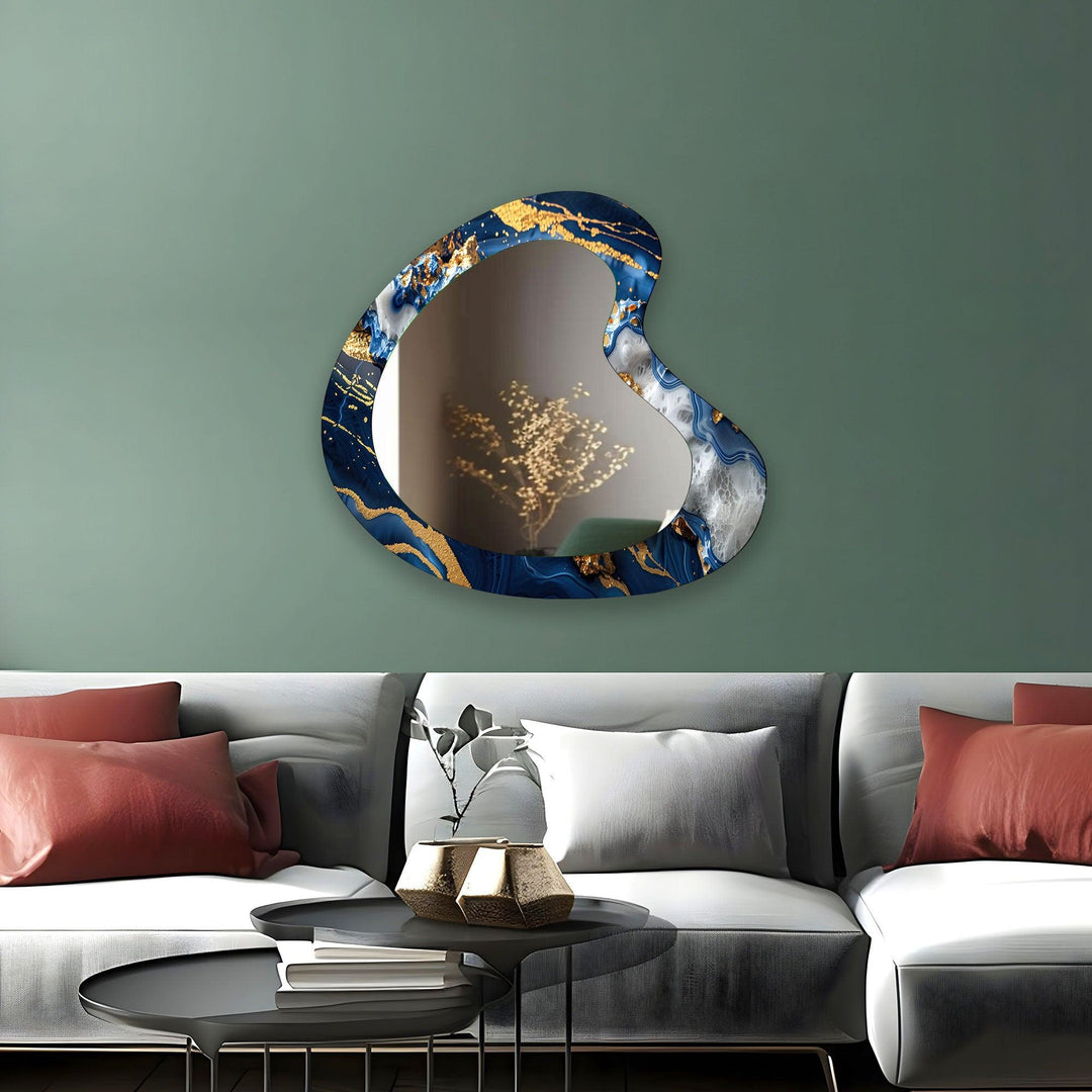 Blue & Gold Marble Irregular Wall Mirror