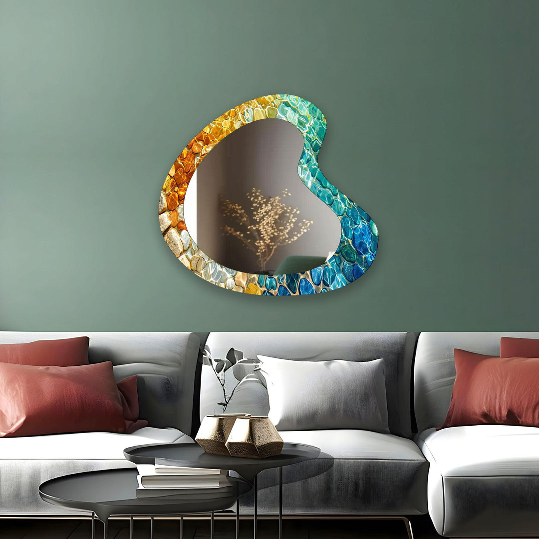 Colorful Mabled Kidney Glass Wall Mirror