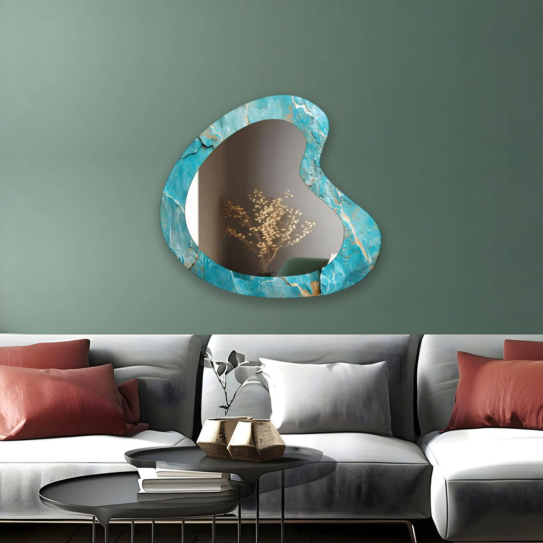 Turquoise Marble Irregular Glass Wall Mirror