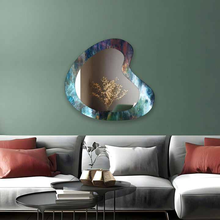 Blue Accent Abstract Irregular Wall Mirror