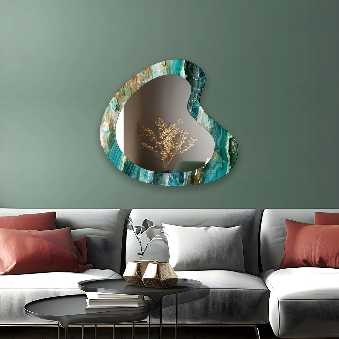 Green & Gold Marble Irregular Wall Mirror