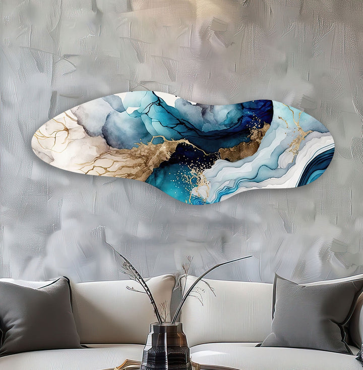 Irregular Asymmetrical Blue Alcohol Ink Glass Wall Art Glass Printing Wall Art, Print photos on glass
