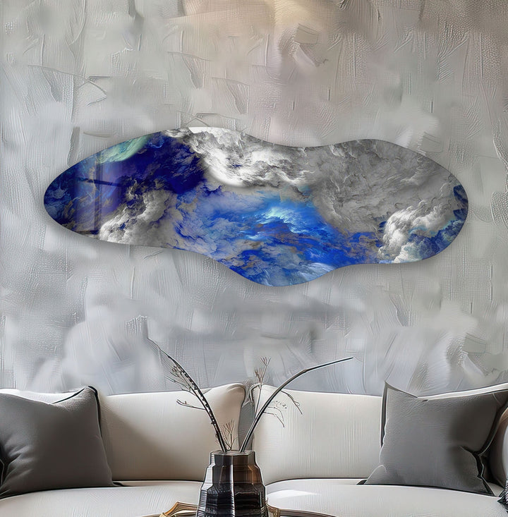 Irregular Asymmetrical Blue Smokey Glass Wall Art glass pictures for Wall, glass prints wall art
