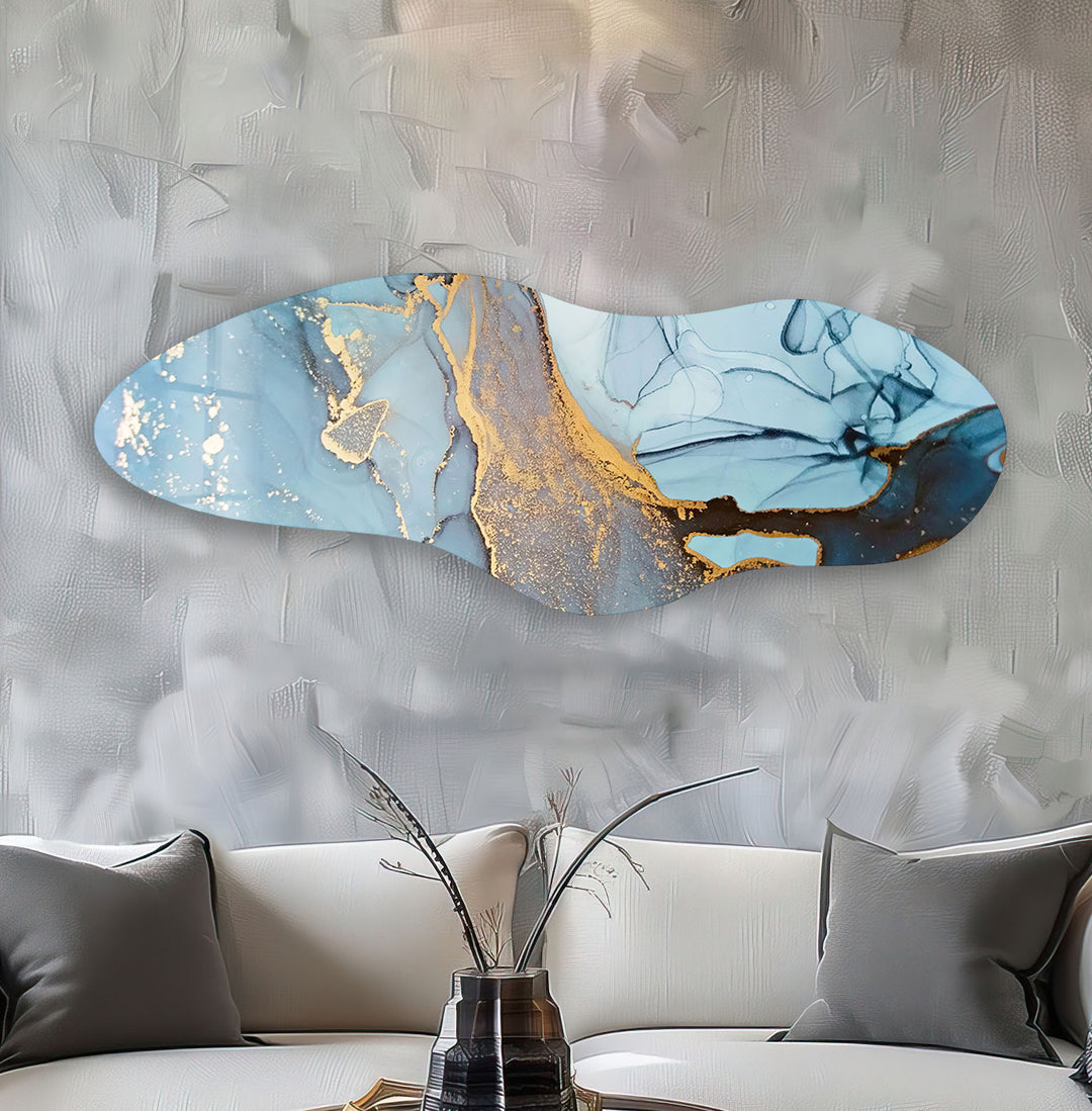 Asymmetrical Blue Alcohol Ink Glass Wall Art, glass photo prints, glass picture prints
