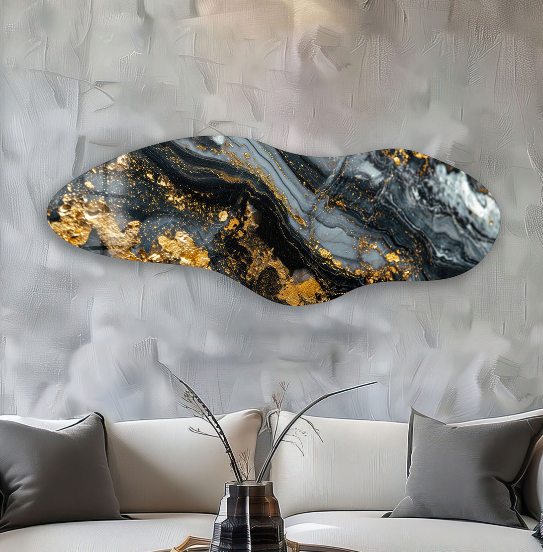 Gold Marble Irregular Glass Wall Art, Glass Printing Wall Art, Print photos on glass
