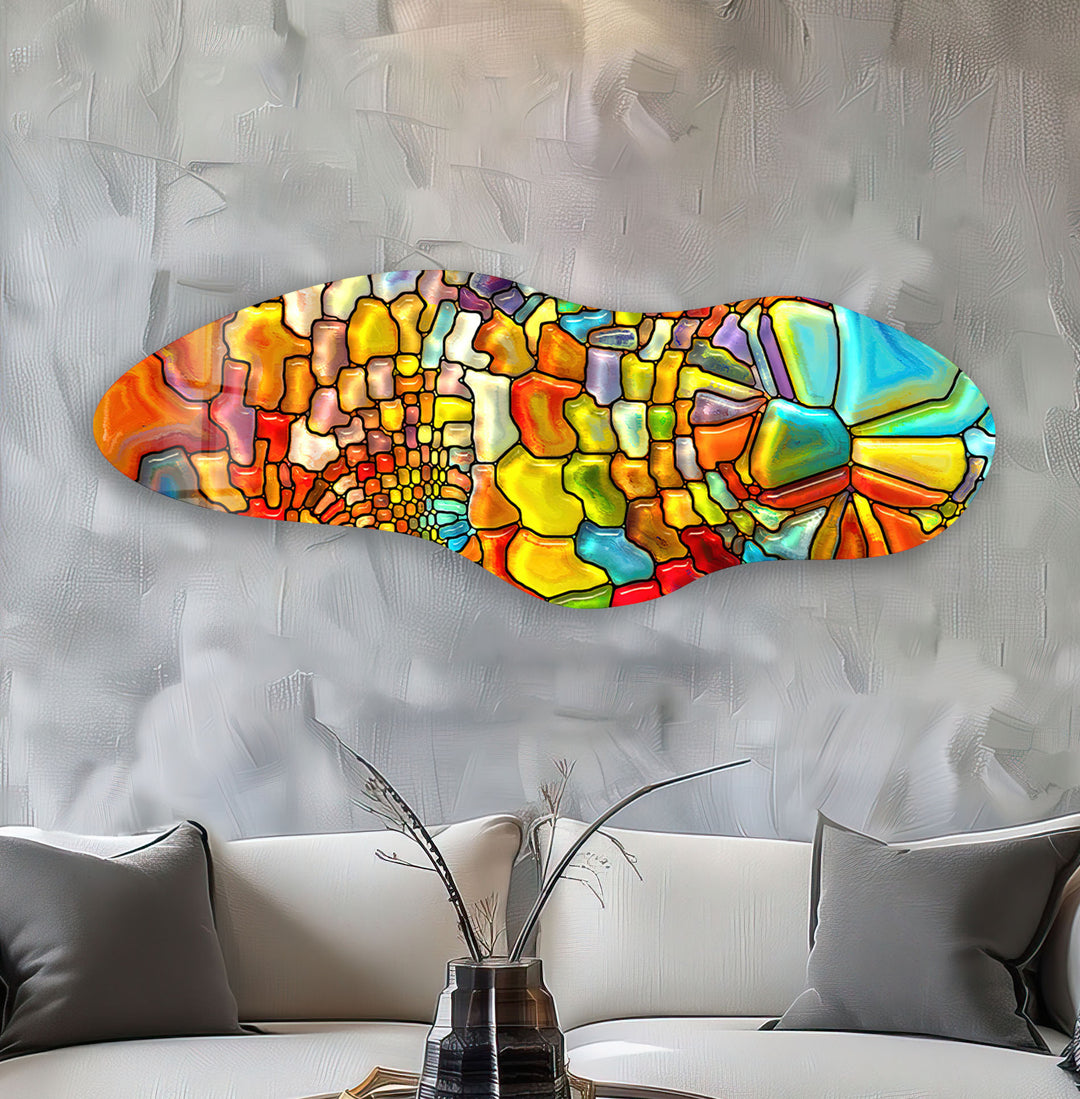 Orange Stained Asymmetrical Glass Wall Art, glass photo prints, glass picture prints
