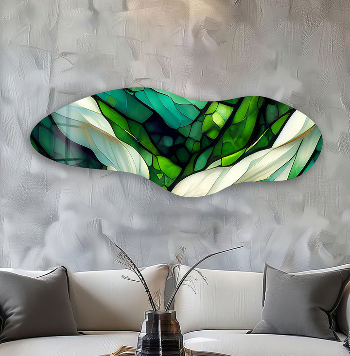 Emerald Green Stained Asymmetrical Glass Wall Art, art glass wall art, glass wall art pictures
