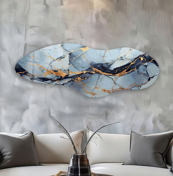 Gold & Blue Marble Irregular Glass Wall Art, Glass Printing Wall Art, Print photos on glass
