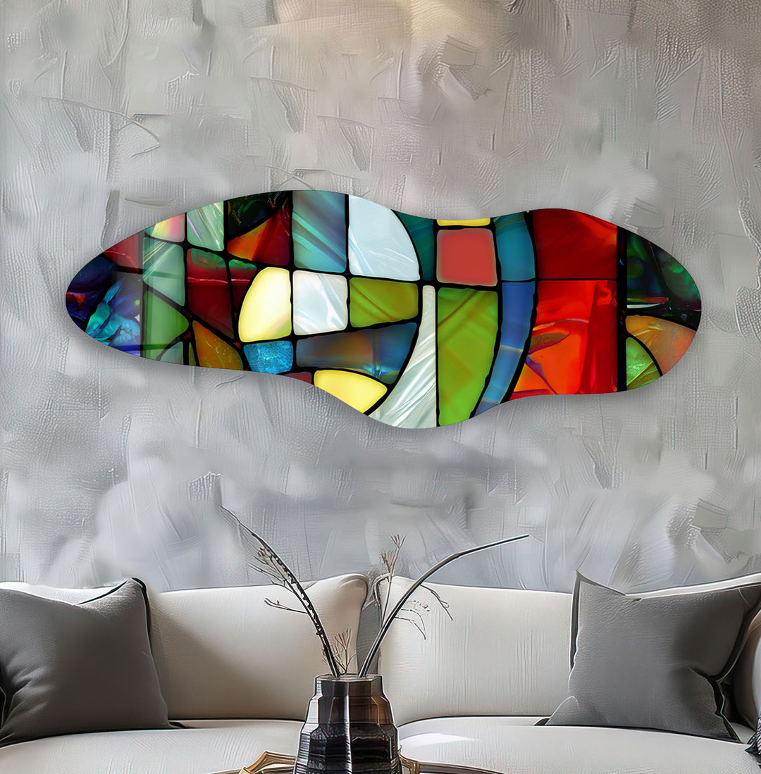 Red Stained Asymmetrical Glass Wall Art, Glass Printing Wall Art, Print photos on glass
