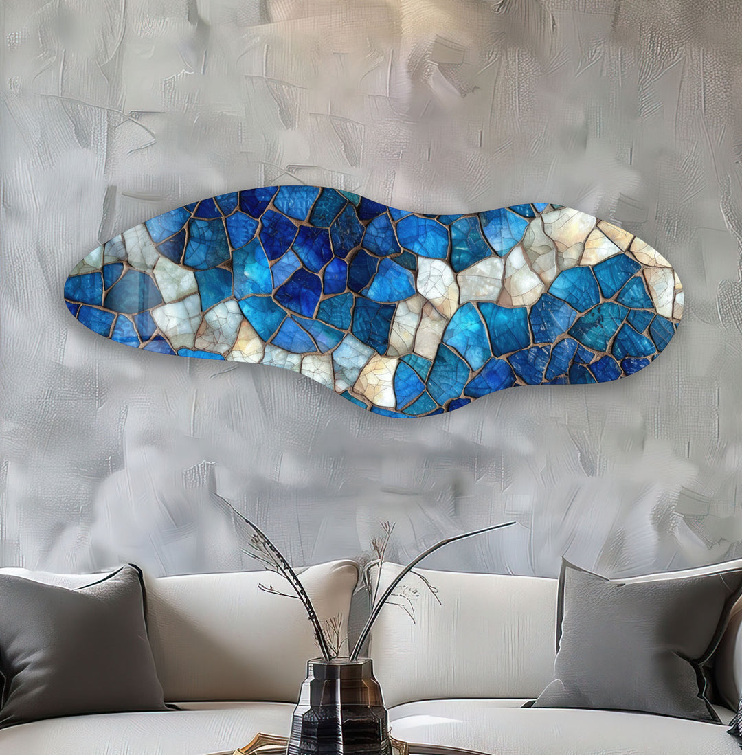 Blue & White Stained Asymmetrical Glass Wall Art, stained glass wall art, stained glass wall decor
