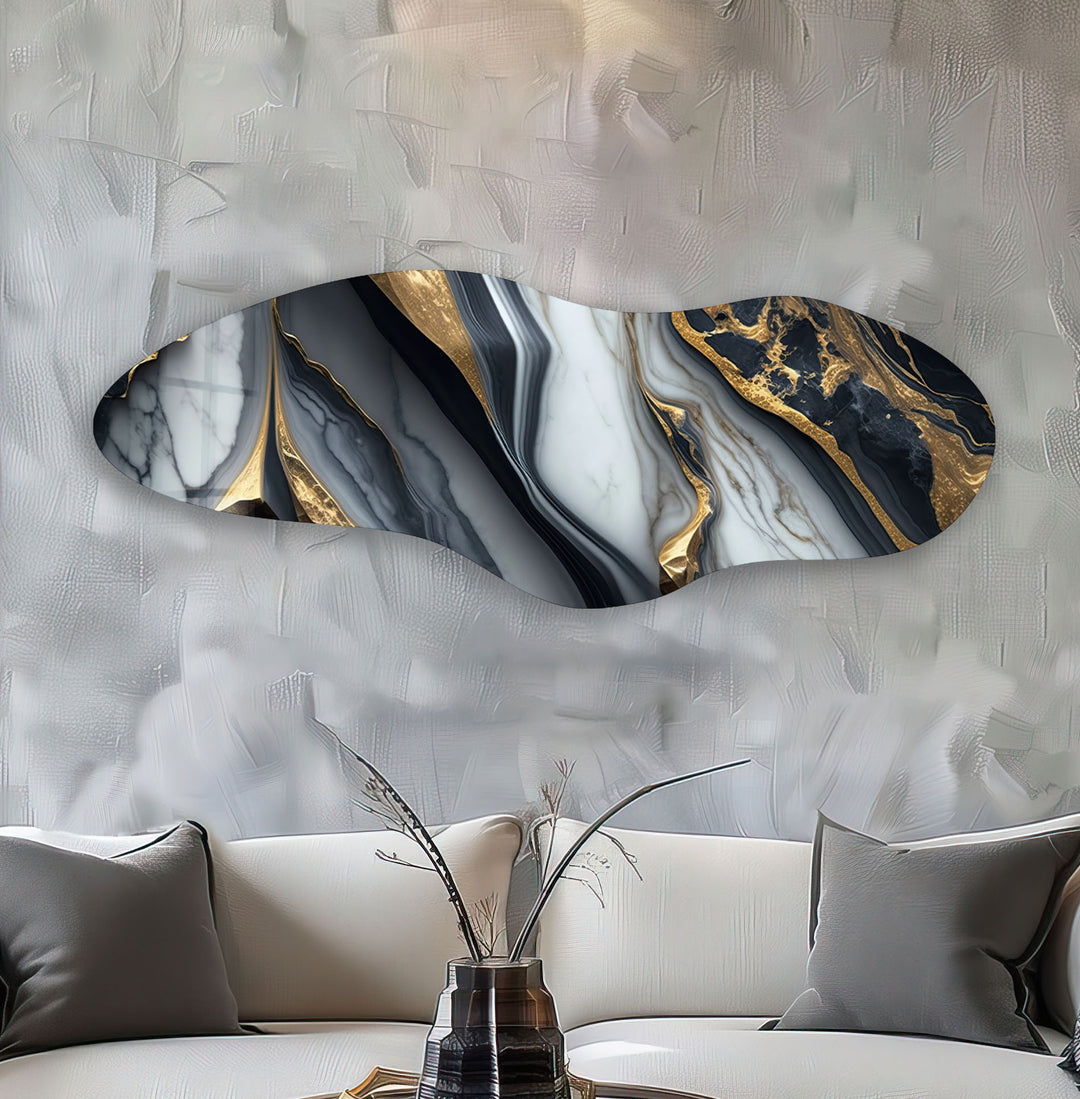 Gold & Black Marble Irregular Glass Wall Art, print on glass, glass printed photos
