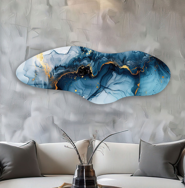 Navy Blue Alcohol Ink Irregular Glass Wall Art, glass art painting, glass art for the Wall
