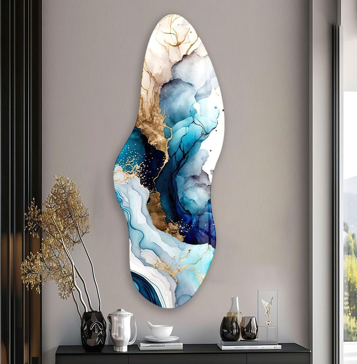 Irregular Asymmetrical Blue Alcohol Ink Glass Wall Art art glass wall art, glass wall art pictures
