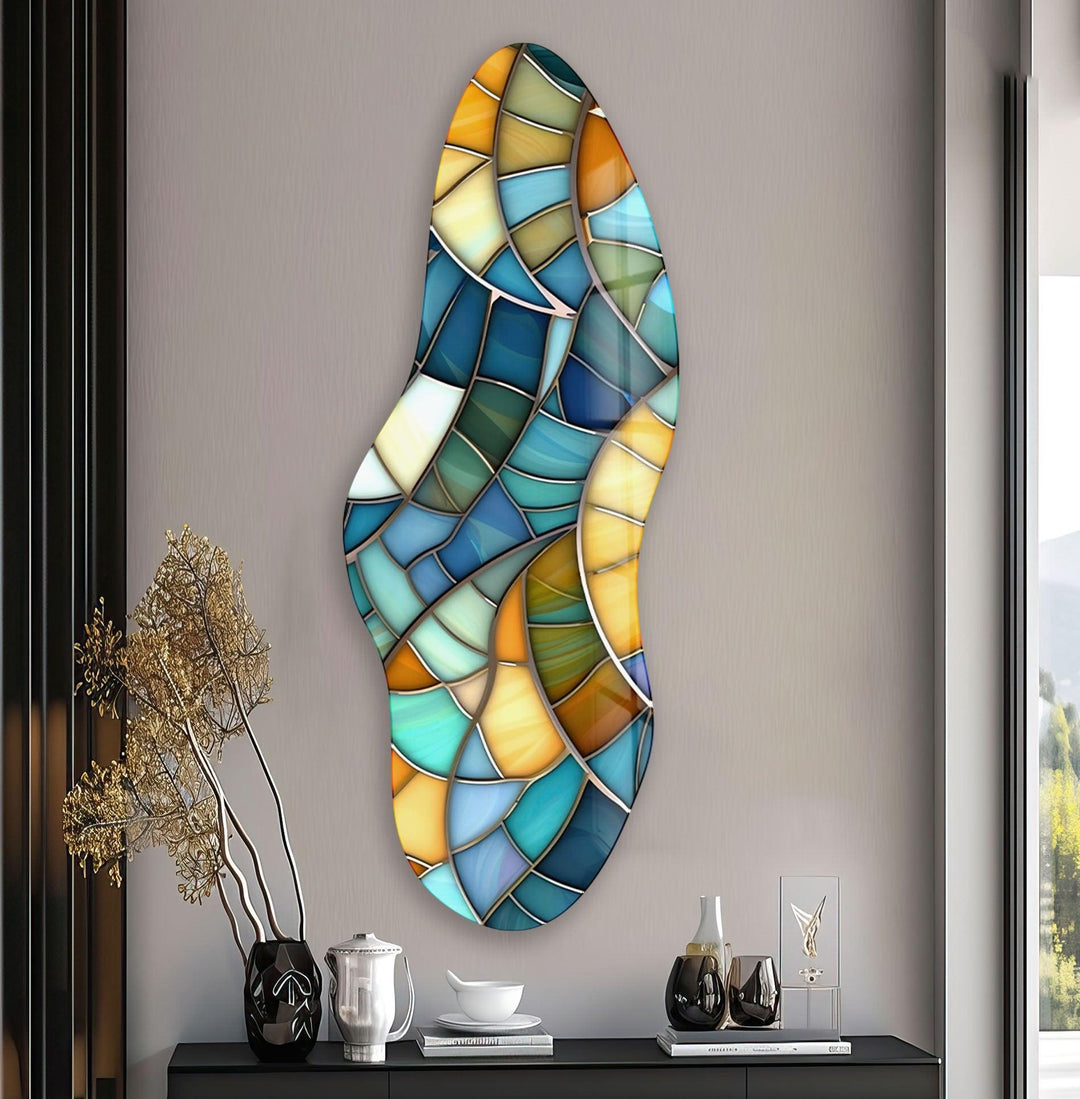 Irregular Asymmetrical Geometric Glass Wall Art custom glass photo prints, large glass prints
