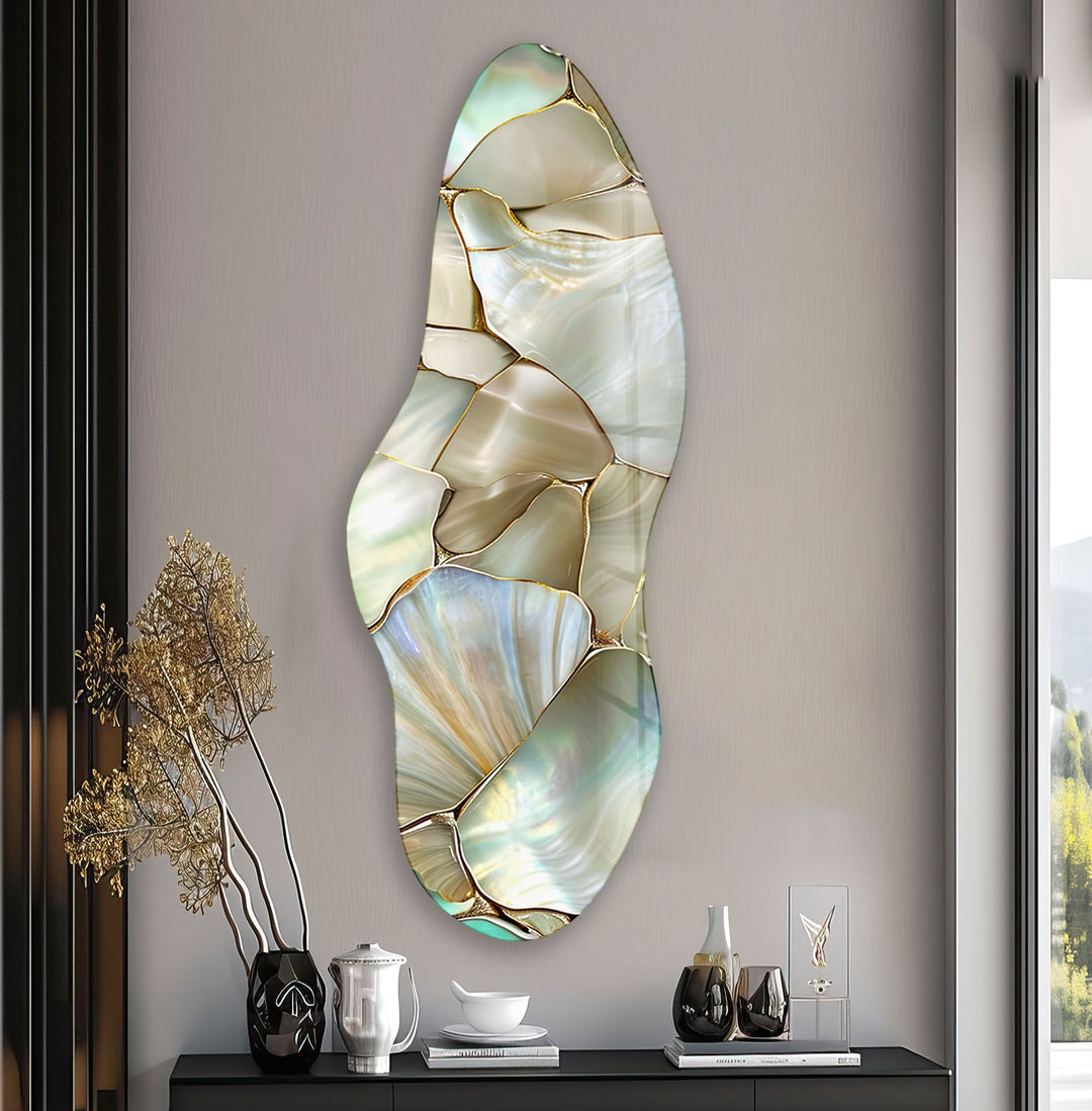 Irregular Asymmetrical White Stained Glass Wall Art Glass Printing Wall Art, Print photos on glass
