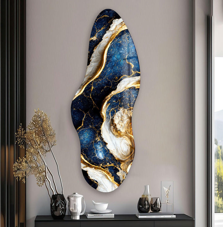 Irregular Asymmetrical Navy Blue Glass Wall Art print on glass, glass printed photos
