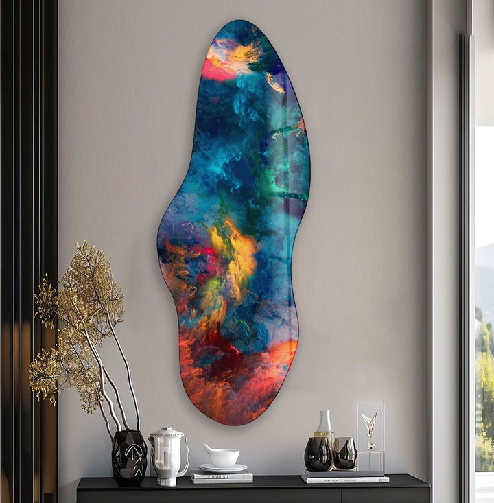 Irregular Asymmetrical Color Bomb Glass Wall Art picture on glass wall art, photos printed on glass
