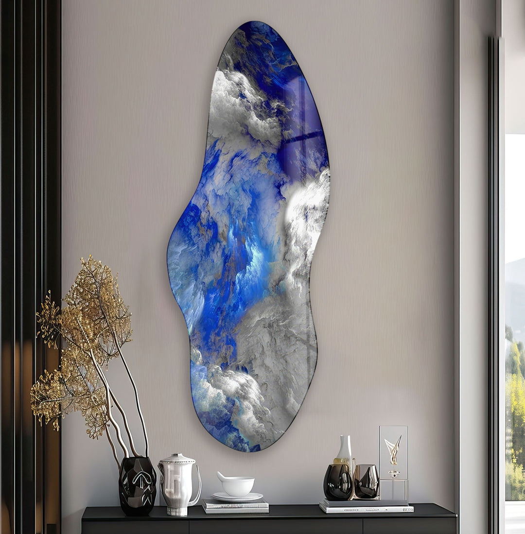 Irregular Asymmetrical Blue Smokey Glass Wall Art photo print on glass, prints on glass wall art
