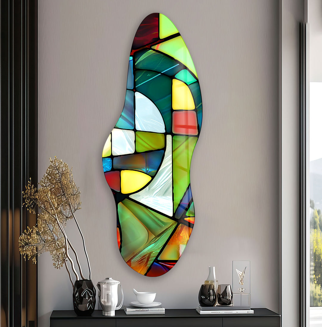 Red Stained Asymmetrical Glass Wall Art, art glass wall art, glass wall art pictures
