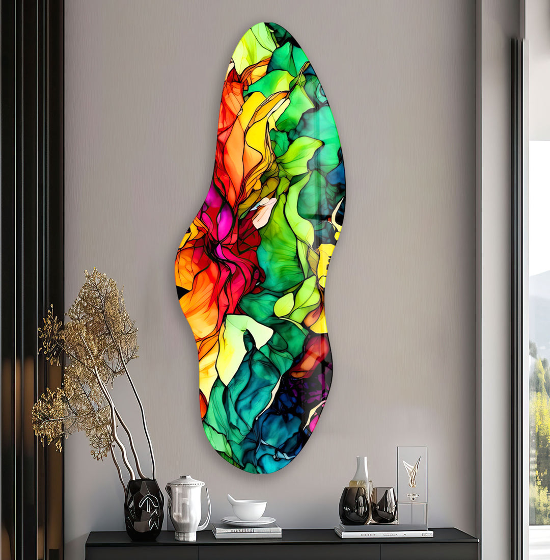 Decorative Green Watercolor Irregular Glass Wall Art, custom glass pictures, glass art prints
