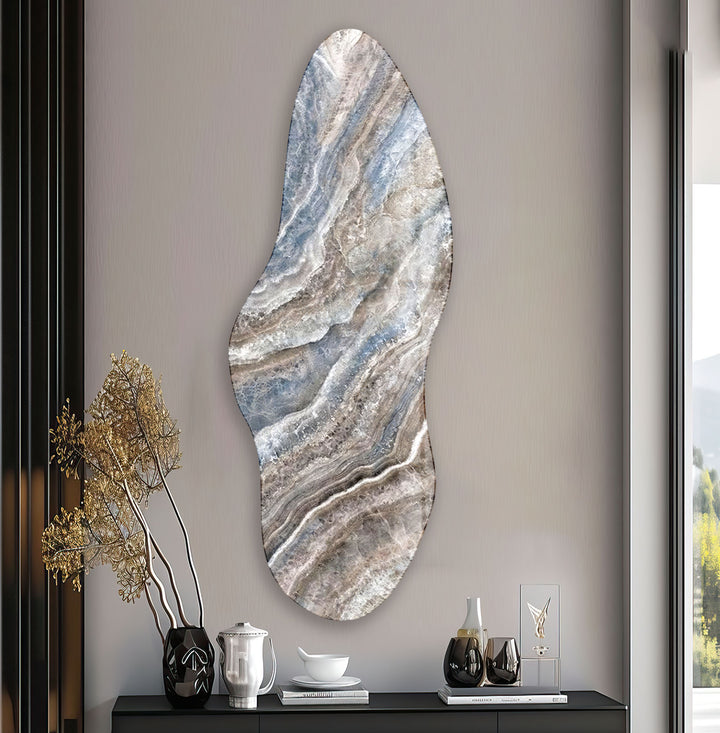 Decorative Blue Marble Irregular Glass Wall Art, glass pictures for Wall, glass prints wall art
