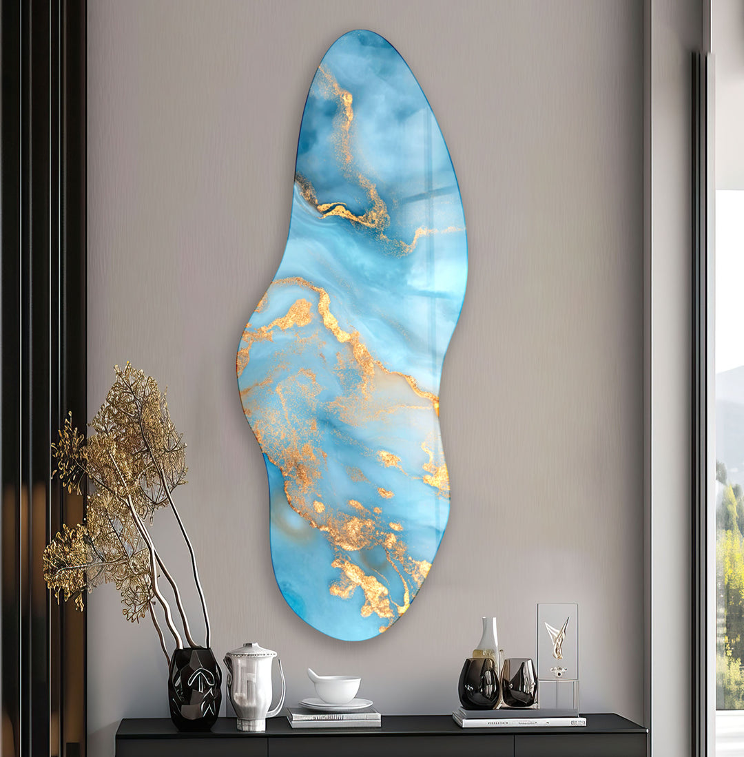 Blue Marbled Asymmetrical Glass Wall Art, glass photo prints, glass picture prints
