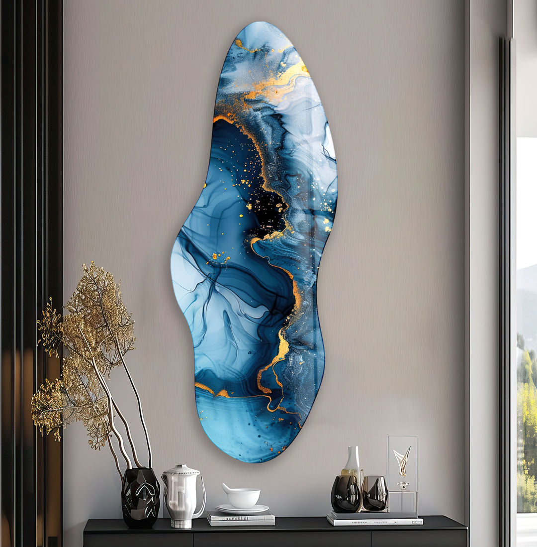 Navy Blue Alcohol Ink Irregular Glass Wall Art, Glass Printing Wall Art, Print photos on glass
