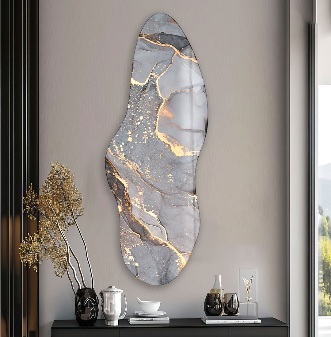 Asymmetrical Grey Alcohol Ink Glass Wall Art, print picture on glass, Tempered Glass Wall Art
