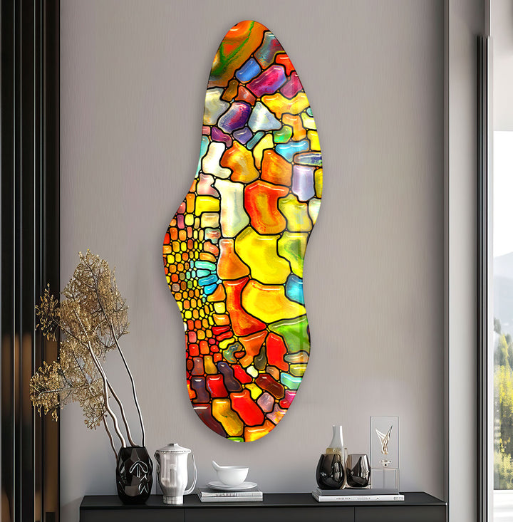 Orange Stained Asymmetrical Glass Wall Art, print picture on glass, Tempered Glass Wall Art
