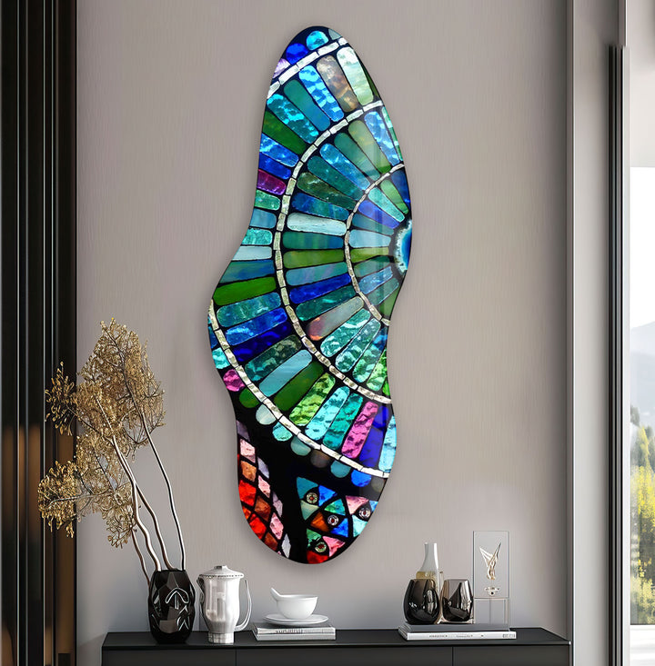 Stylish Blue Stained Asymmetrical Glass Wall Art, glass pictures for Wall, glass prints wall art
