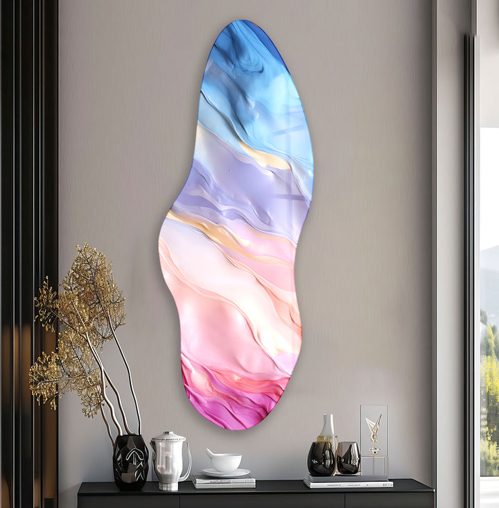 Stylish Pink Abstract Irregular Glass Wall Art, photo print on glass, prints on glass wall art
