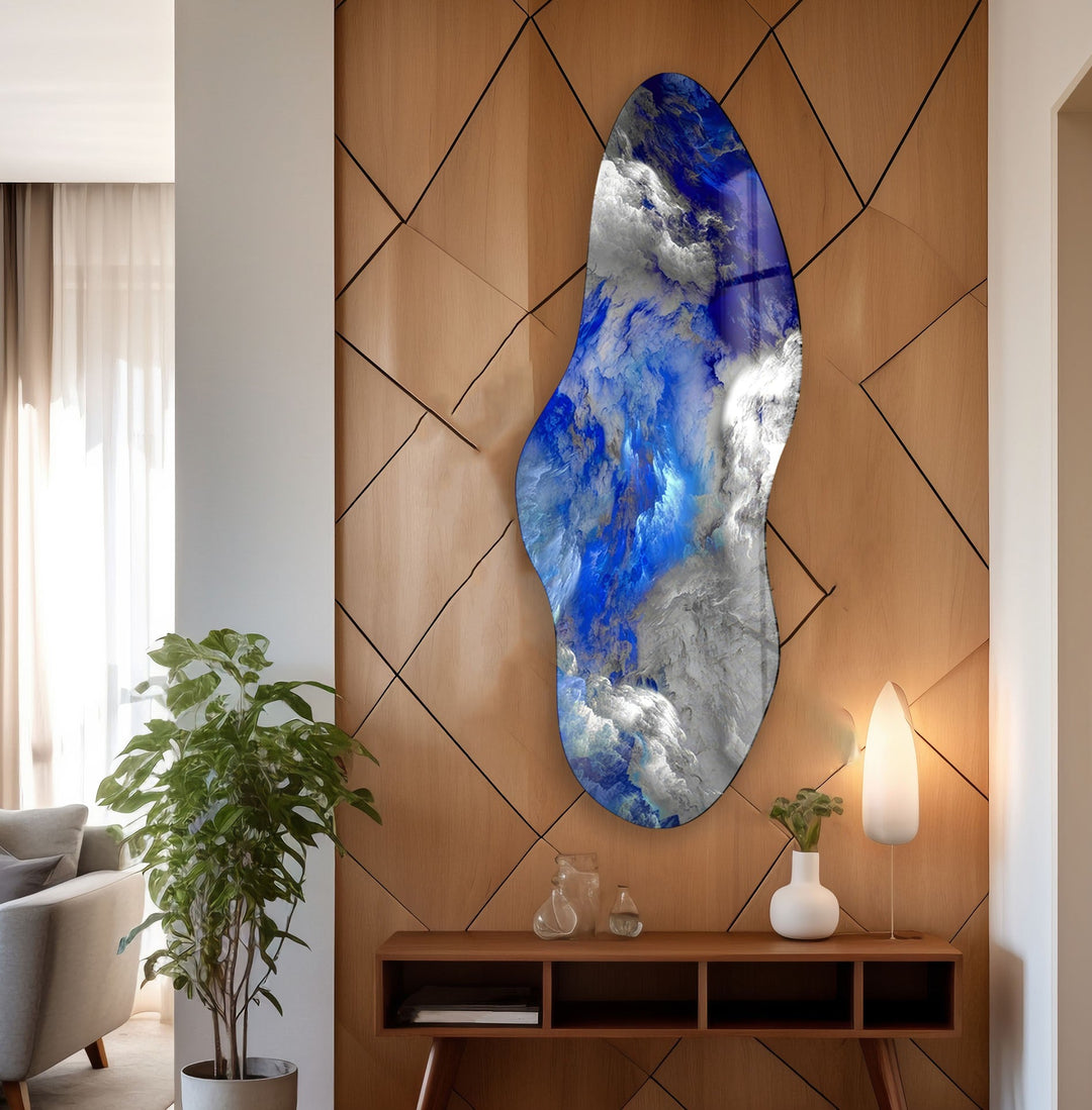 Irregular Asymmetrical Blue Smokey Glass Wall Art glass art painting, glass art for the Wall
