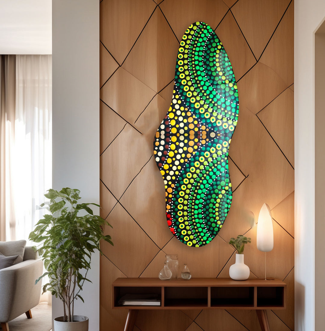 Green Mosaic Decorative Irregular Glass Wall Art, photo print on glass, prints on glass wall art
