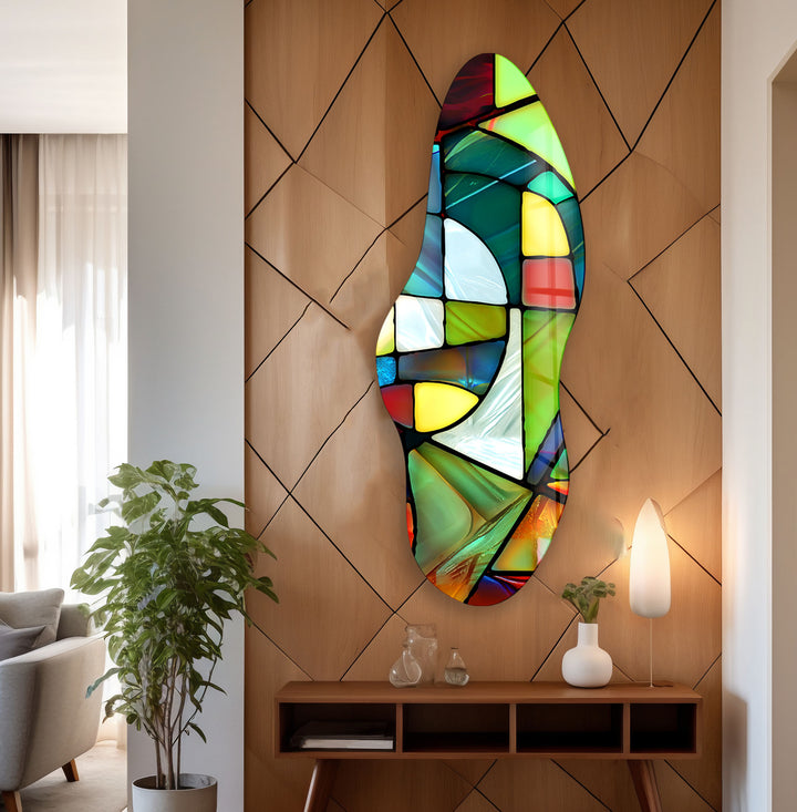 Red Stained Asymmetrical Glass Wall Art, stained glass wall art, stained glass wall decor
