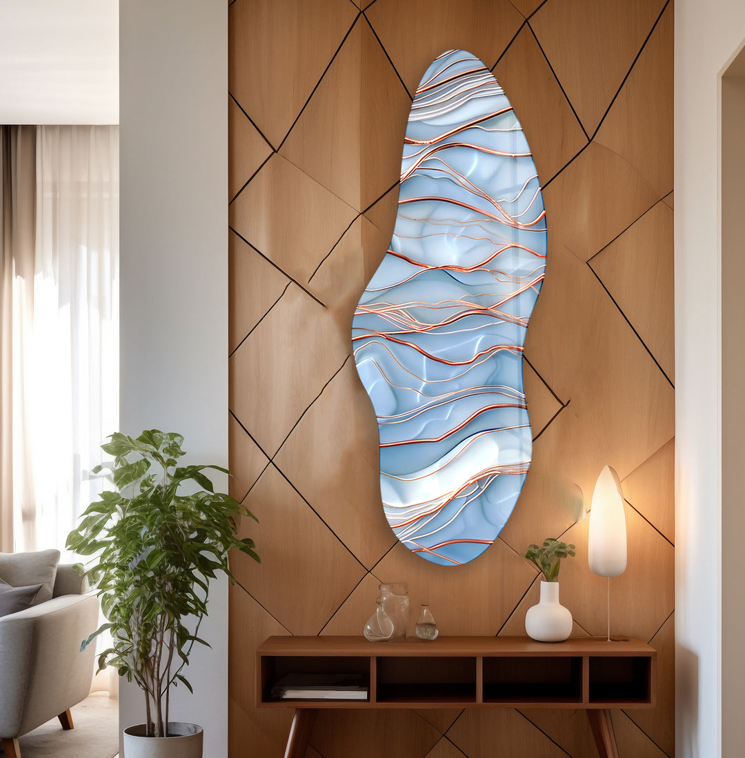 Stylish Blue Abstract Asymmetrical Glass Wall Art, glass image printing, glass prints from photos
