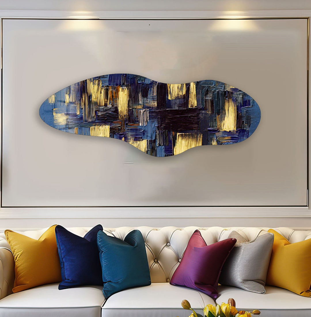 Irregular Asymmetrical Blue Paint Glass Wall Art glass pictures for Wall, glass prints wall art
